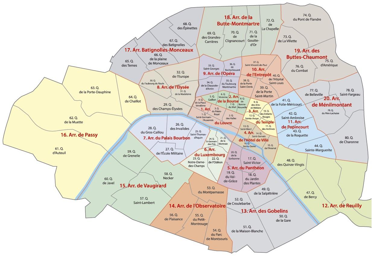 mappa distretti Parigi