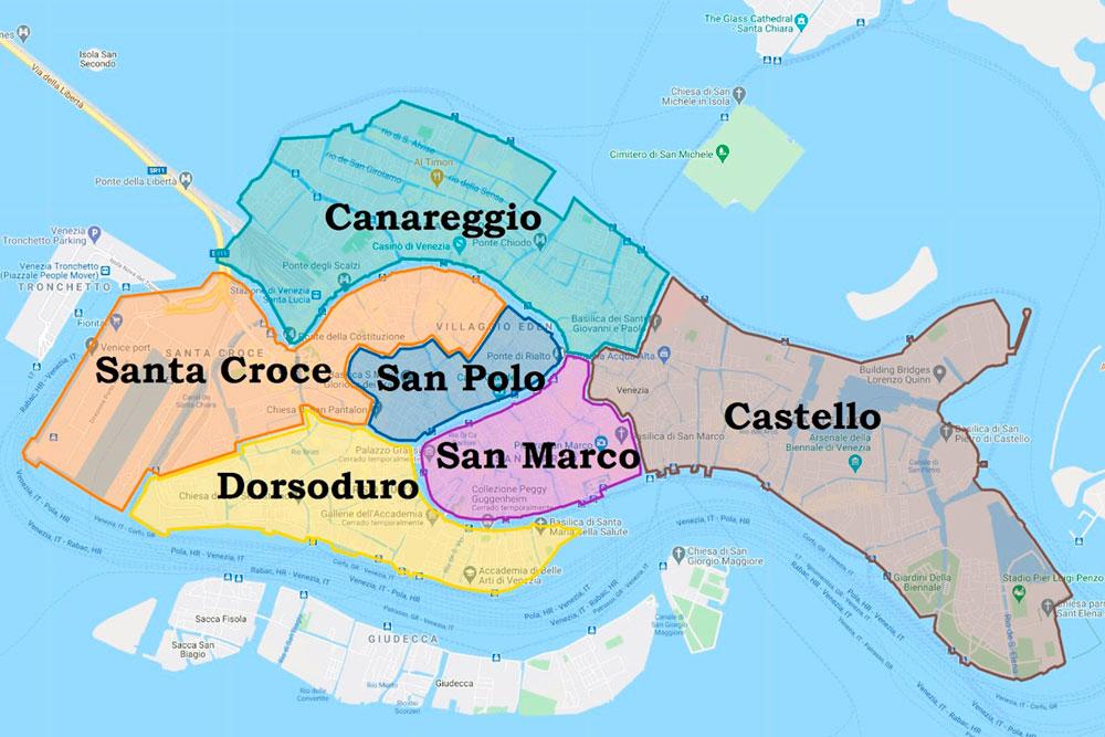 mappa dove alloggiare a Venezia Sestieri