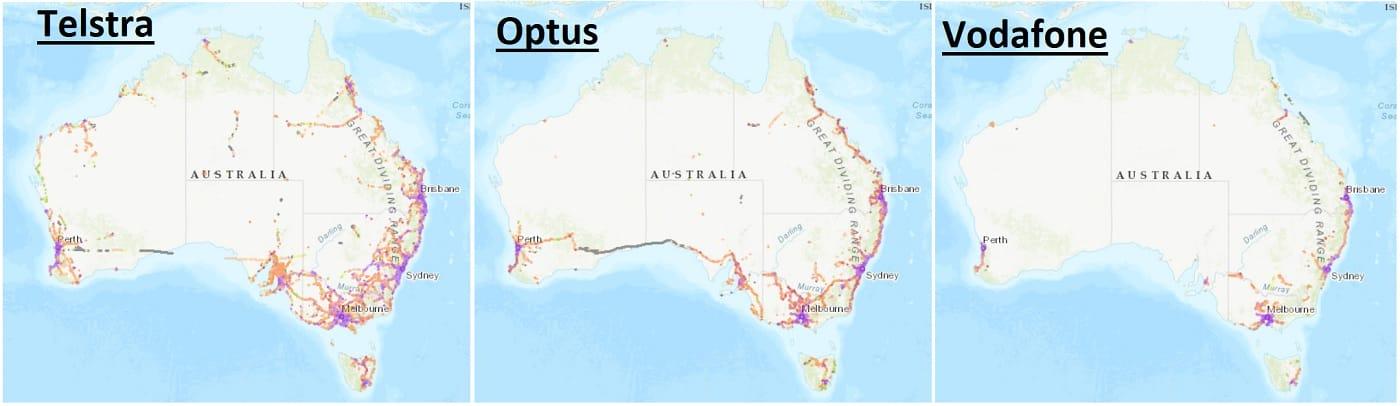 mappa copertura di telefono in Australia
