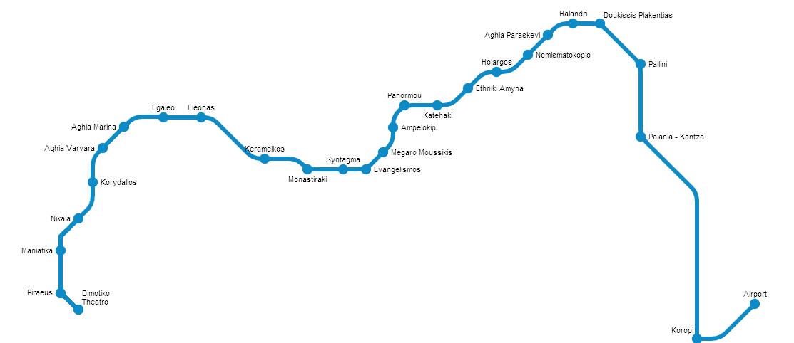 mappa linea 3 metropolitana di Atene