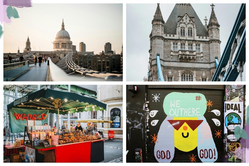collage con luoghi da vedere a Londra in 3 giorni