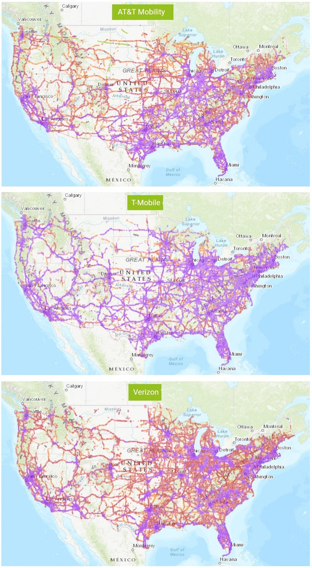 mappa di copertura compagnie telecomunicazioni Stati Uniti