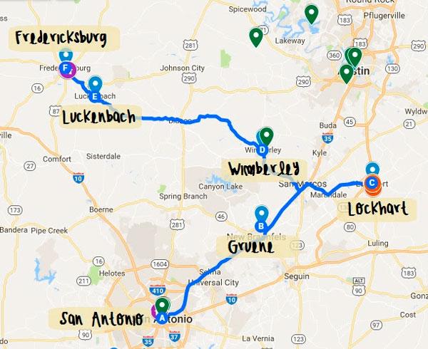 mappa road trip Texas