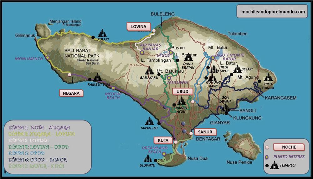 mappa del percorso in moto a bali