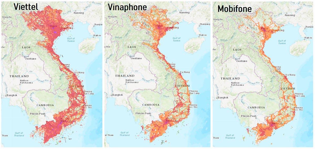 mappa coperture reti in Vietnam
