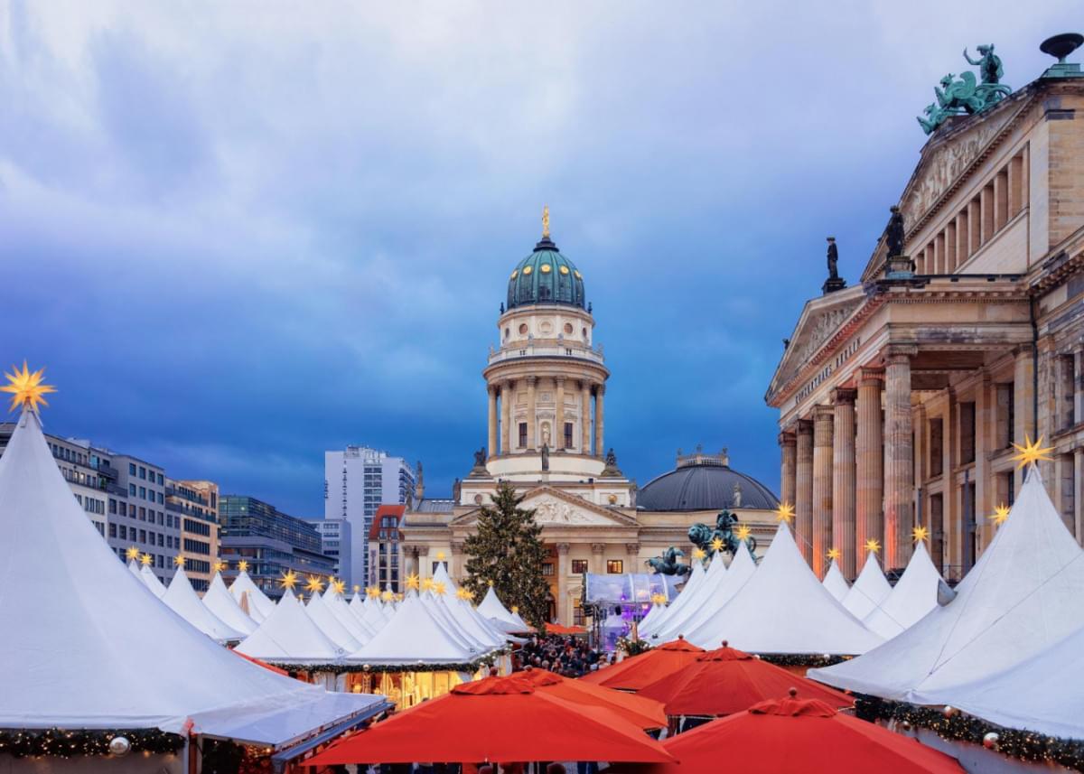 christmas market gendarmenmarkt square winter berlin germany advent fair decoration stalls with crafts items bazaar