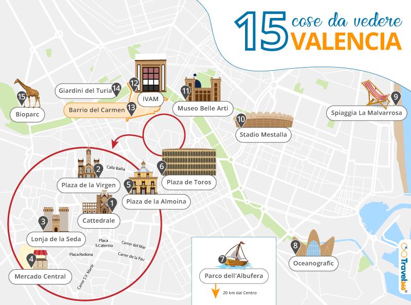 mappa principali attrazioni monumenti valencia
