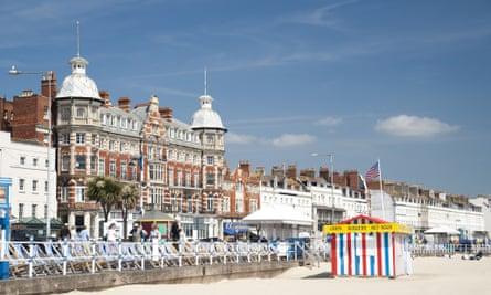Fun by the sea: Weymouth's beautiful beach and Georgian front – the promenade later became the site of the run stage of the ironman.