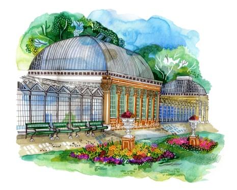 Glass pavilions at Sheffield Botanical Gardens.