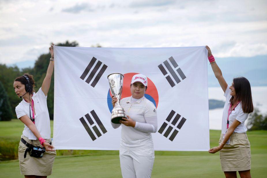 Of the top 100 female golfers in the world, 38 are Korean. Of the top 10, four are Korean. Pictured here after winning the 2012 Evian Masters Golf Tournament, Inbee Park is the top-ranked player in women's golf. 